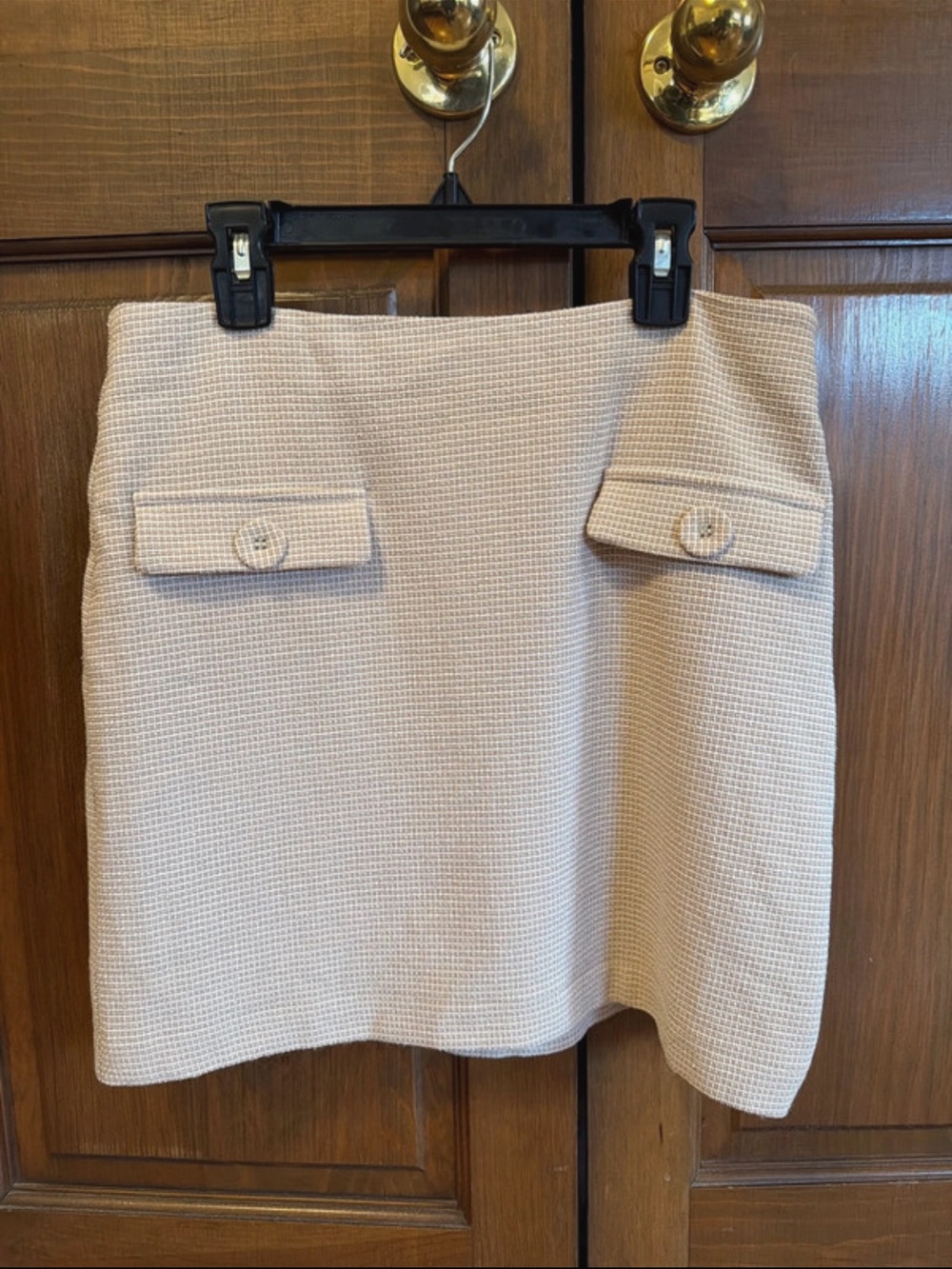 Cream Mini Skirt with Button Flap Pockets
